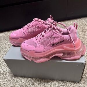 Fabric Mesh Clear Sole Womens Triple S Sneakers 37 Pink
